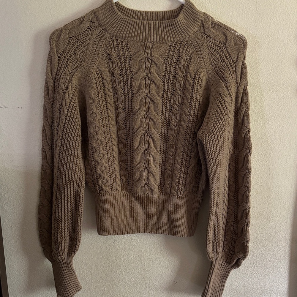 Ambiance Woman’s Taupe Cable Knit Sweater, Size S